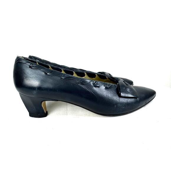 Vintage Leather Proxy Navy Leather Bow kitten heel size 8.5 - Picture 6 of 11